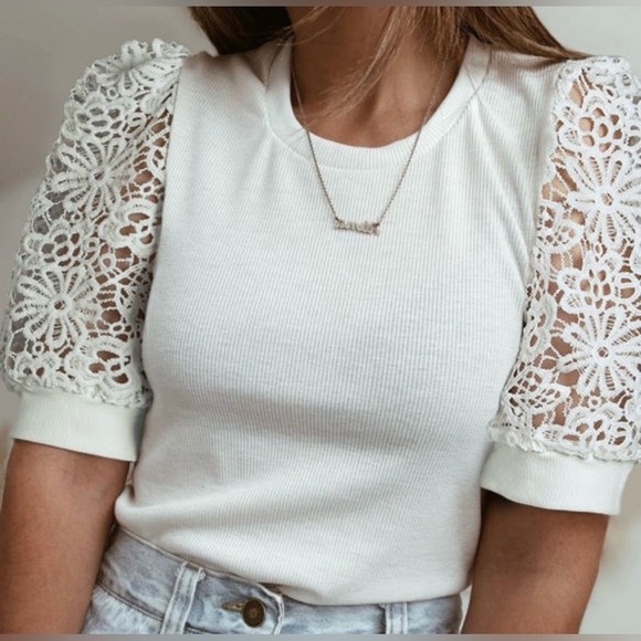 Elegant White Lace Sleeve Top - Picture 2 of 10